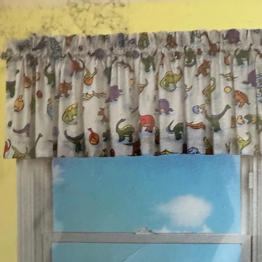Kids Dino Valance in White with Multi-Color Dinosaurs
